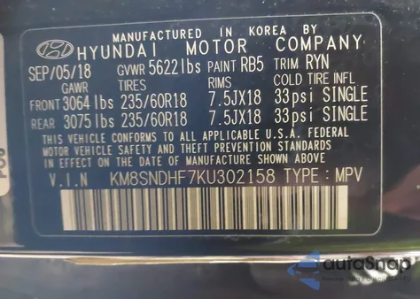 2019 Hyundai Santa Fe Xl Se z USA, uszkodzony, nr VIN KM8SNDHF7KU302158